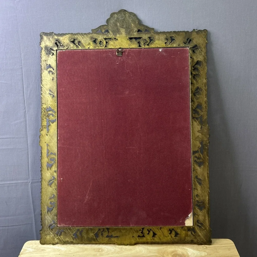 Antique Victorian Convex Glass Praying Child Print Rococo Spelter Frame c1900